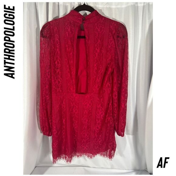 ANTHROPOLOGIE BY MAEVE OPEN BACK LACE MINI DRESS IN RASPBERRY SIZE 8 NWT CUTE - Picture 8 of 9